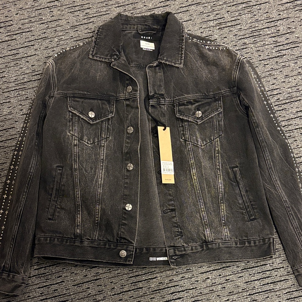 Ksubi Black Denim Jacket with Studded Details